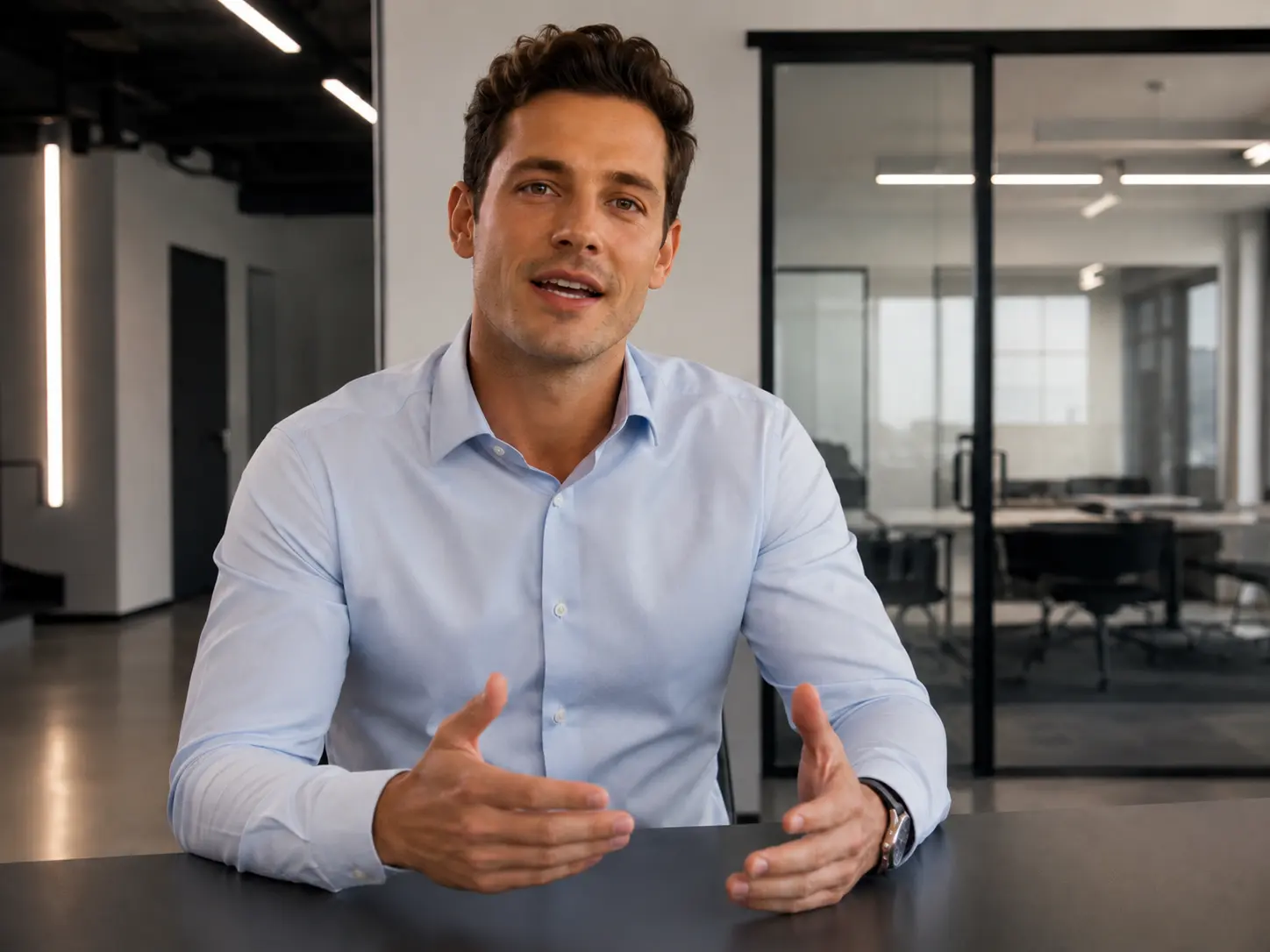 A leader rehearsing an influence conversation in an office meeting room.