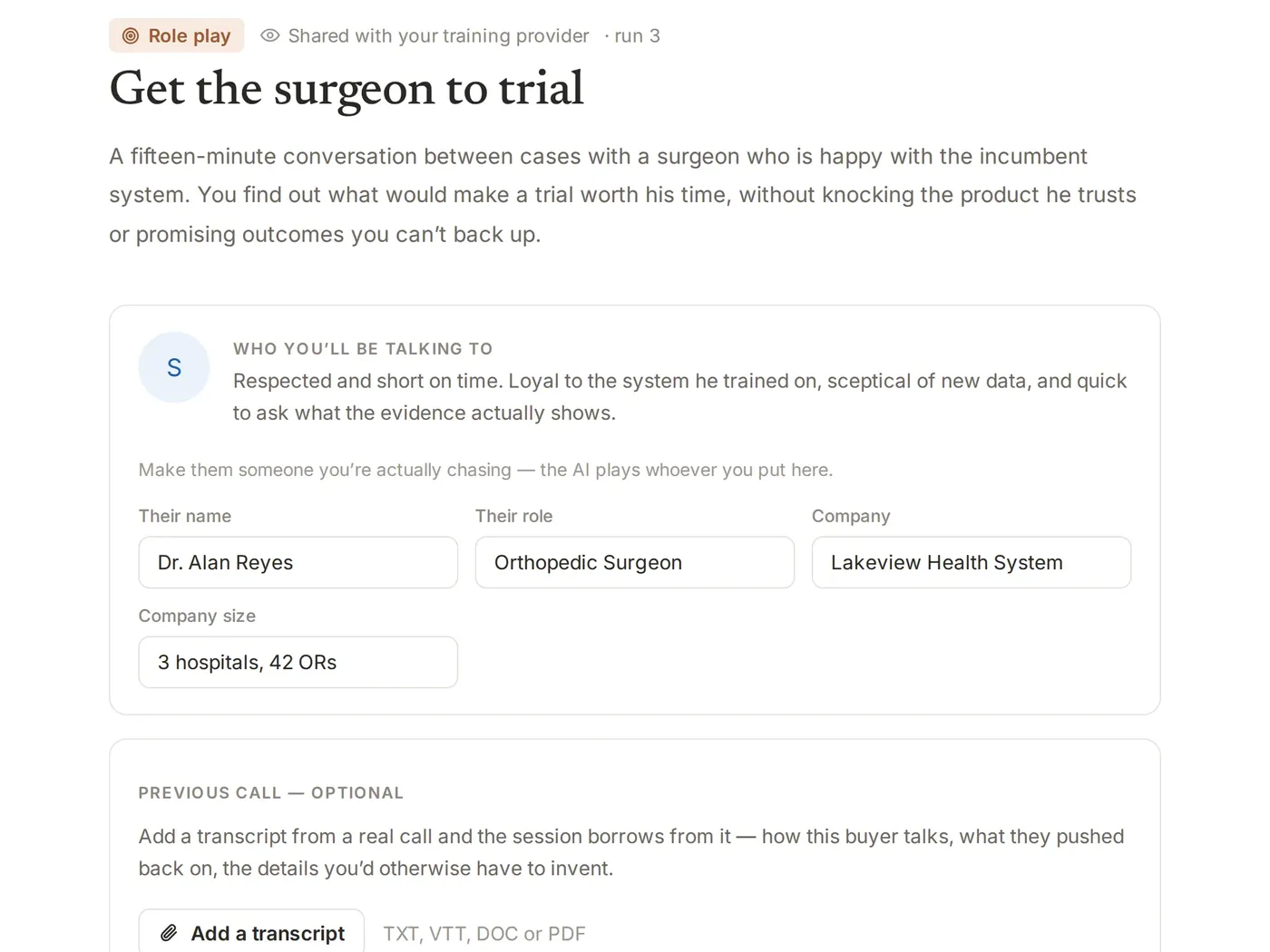Setting up a practice with an orthopedic surgeon persona